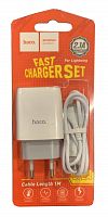 Зарядний пристрій Hoco C72A Glorious USB (2.1A) + iPhone Білий