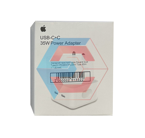 Зарядний пристрій Apple Square Dual Type‑C PD25W+PD25W Total 50W 1:1 (Бiлий)
