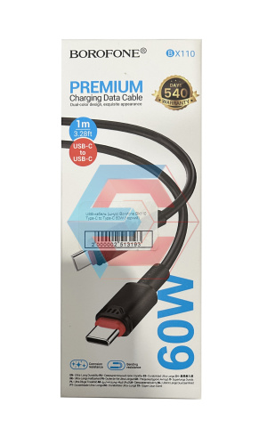 USB-кабель (шнур) Borofone BX110 Type-C to Type-C 60W (Чорний)