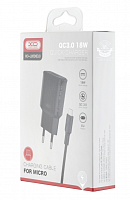 Сетевое зарядное устройство (СЗУ) XO L92D QC3.0 18W + Micro Cable (Черный)