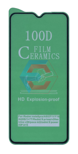 Защитное стекло Film Ceramic для Xiaomi Poco M3/ Note 8pro/ A20s Черное тех. упаковка
