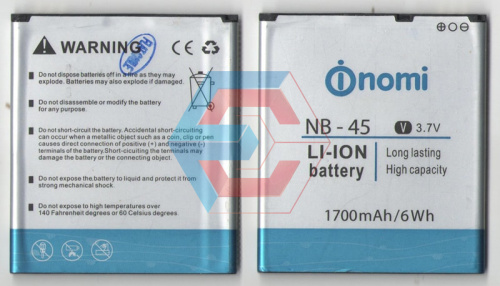 Батарея (аккумулятор) Nomi NB-45, i450 1700 mAh 3.7V Б.У Батарея (аккумулятор) Nomi NB-45, i450 1700 mAh 3.7V Б.У