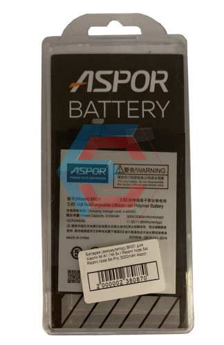 Батарея (акумулятор) BN31 для Xiaomi Mi A1 / Mi 5x / Redmi Note 5A / 5A Pro 3000mAh 100% ємк. Aspor Батарея (акумулятор) BN31 для Xiaomi Mi A1 / Mi 5x / Redmi Note 5A / 5A Pro 3000mAh 100% ємк. Aspor - ёмкость, состояние, распиновка