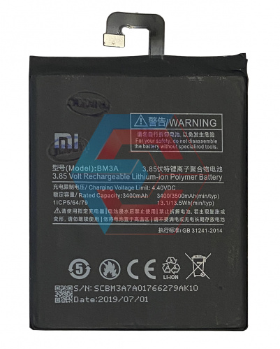 Батарея (аккумулятор) BM3A для Xiaomi Mi Note 3 3.85V 3400mAh оригинал Китай - ёмкость, состояние, распиновка