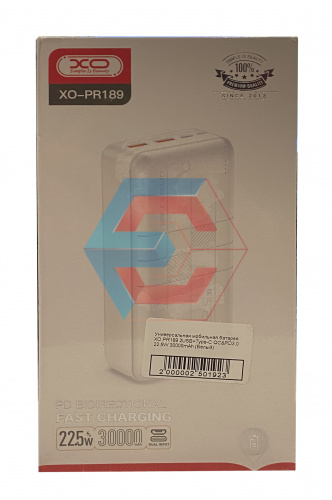 Универсальная мобильная батарея XO PR189 2USB+Type-C QC&PD3.0 22.5W 30000mAh (Белый)