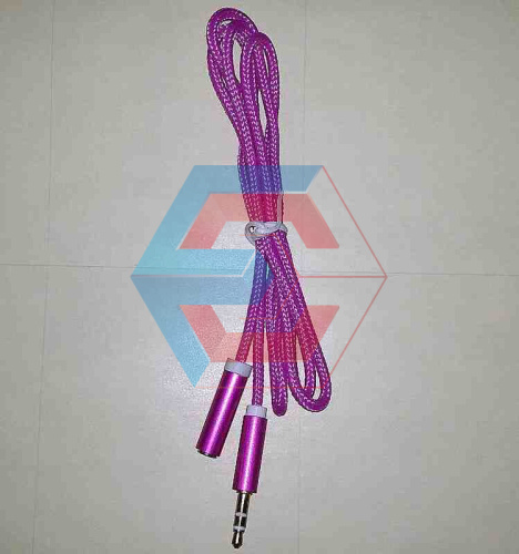 Кабель аудіо 3,5 (папа-мама) 1м тканина (Малиновий)