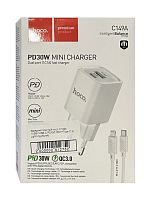 Зарядний пристрій Hoco C149A 1USB/1USB-C PD/QC 30W+Type-C to Lightning (Бiлий)