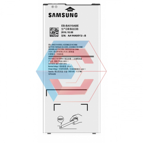 Батарея (аккумулятор) EB-BA510ABE для Samsung Galaxy A5 (A510) 2900 mAh оригинал Китай - ёмкость, состояние, распиновка