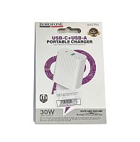 Зарядний пристрій Borofone BAS76A 1USB-C/1USB PD/QC 30W (Бiлий)