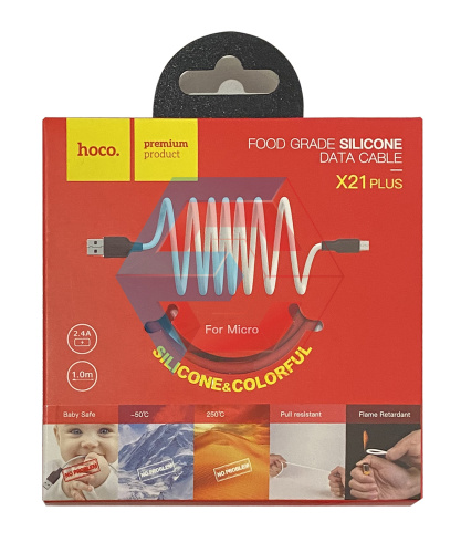 USB-кабель (шнур) Hoco X21 Silicone micro (1m) Чорно-червоний