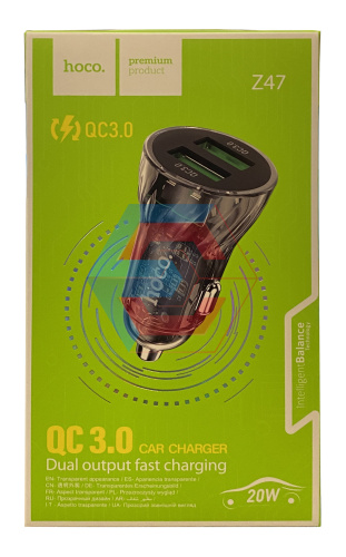 Автомобільний зарядний пристрій Hoco Z47 2 USB QC чорний
