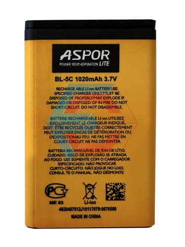 Батарея (акумулятор) BL-5C для телефону Nokia 1100/3100/6030/7600 100% ємності (Aspor Lite) - ёмкость, состояние, распиновка