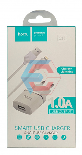Сетевое зарядное устройство USB Hoco C11 (1A) + iPhone Белый