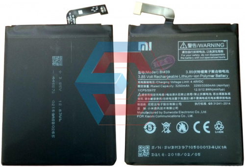 Батарея (аккумулятор) BM39 для Xiaomi Mi 6 3.85V 3350mAh оригинал Китай - ёмкость, состояние, распиновка