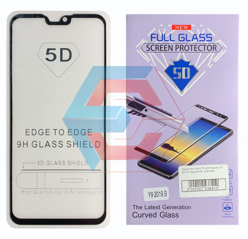 Защитное стекло 5D для Huawei Y9 2019 Черный тех. упаковка