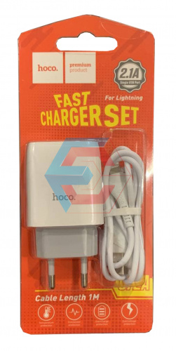 Сетевое зарядное устройство USB Hoco C72A Glorious USB (2.1A) + iPhone Белый