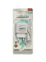 Зарядний пристрій Borofone BAS45A 1USB-C/1USB PD/QC 30W+Type-C to Lightning (Бiлий)