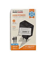 Зарядний пристрій Borofone BAS16A 1USB-C/1USB QC/PD 45W GAN+Type-C to Type-C (Чорний)